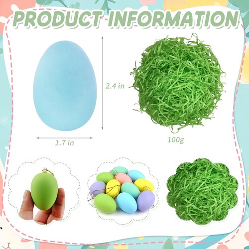 Letsroar Easter Bunny Decor Set - 3 Pack Flocked Bunnies (10", 13", 15") with Plastic Eggs & Grass | Spring Table Centerpiece