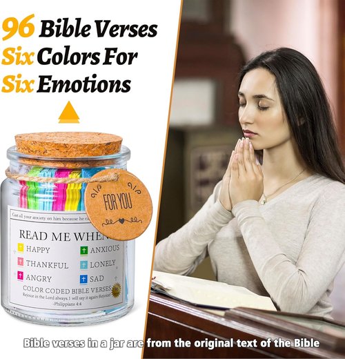 Bible Verse Jar - Daily Encouragement Gift for Women | Christian Inspirational Decor with 48-Inch Ribbon
