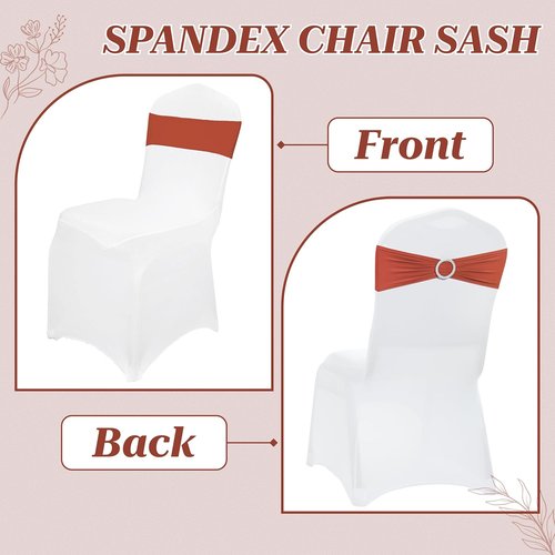 MDS Spandex Chair Sashes - Universal Elastic Stretch Bands with Buckle Slider Bow | 250 Pack in Terracotta