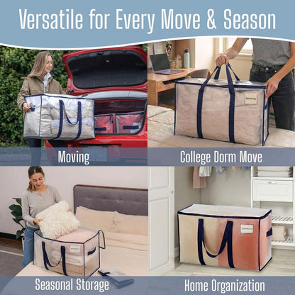VENO Heavy Duty Moving Bags - 10 Pack Extra Large Storage Solution with Reinforced Handles & Strong Zippers | Foldable & Reusable for Clothes & Dorm Storage
