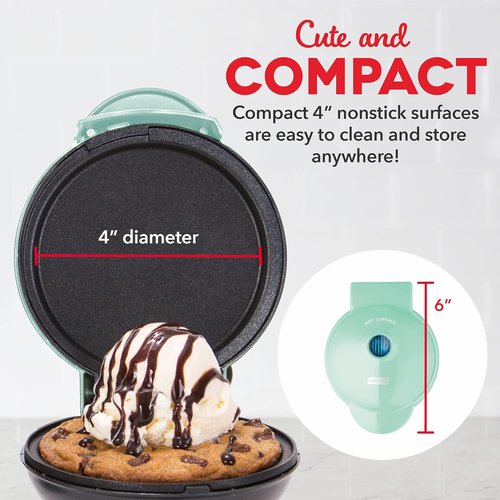 Dash Mini Maker Set - Multi-Function Treat Maker for Easy Cooking & Cleanup - Aqua Waffle & Griddle Irons