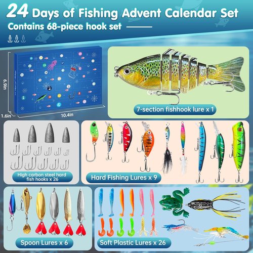 Advent Calendar 2025 Fishing Lure - Lifelike Multi Jointed Swimbait for Men & Boys | 24 Days of Christmas Surprises