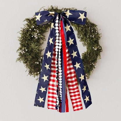 Large Patriotic Ribbon Bow - 4th of July Red, White & Blue Clip-On Star Sash for Wreaths & Decorations