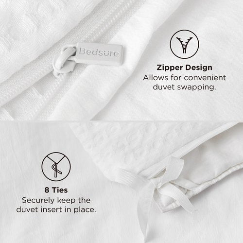 Bedsure Luxury Waffle Duvet Cover Queen Size - Textured Duvet Cover Set, Soft, Breathable Bedding Set (90"x90") with 2 Pillow Shams for All Season, Pure White, Comforter Not Included