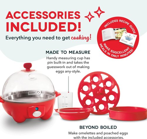 Dash Rapid Egg Cooker - Versatile Boiler, Poacher & Steamer - Holds 7 Eggs, Includes Recipe Guide - Red