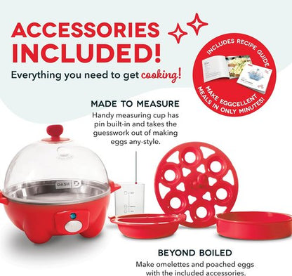 Dash Rapid Egg Cooker - Versatile Boiler, Poacher & Steamer - Holds 7 Eggs, Includes Recipe Guide - Red