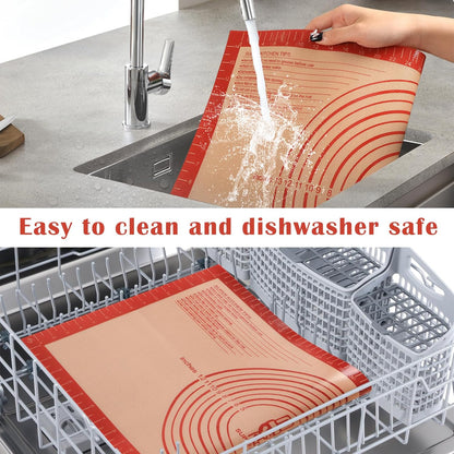 Skiennix Extra Large Non-Slip Silicone Pastry Mat - 36'' x 24'' with Measurements for Baking | Red (Pack of 2)