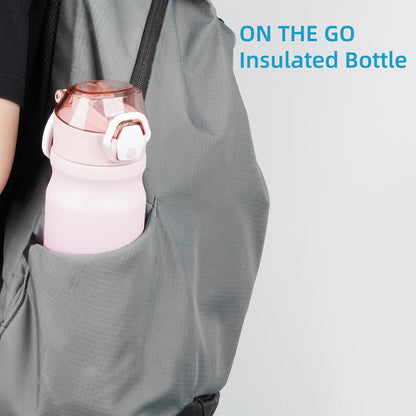 Skiennix Insulated Water Bottle - 18 oz Stainless Steel Flask with Straw & Carry Loop - Cherry Color
