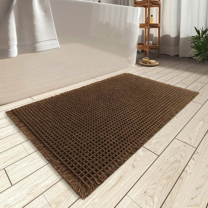 AMOAMI Upgraded Waffle Bath Mat, Super Absorbent Non Slip Bath Mats for Bathroom Floor, Machine Washable Bathroom Rugs with Tassels, Rubber Backed Bathroom Mats, Ultra Soft, 24" x 36",Terracotta