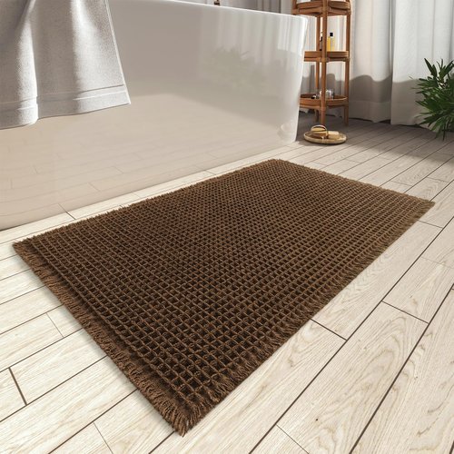 AMOAMI Upgraded Waffle Bath Mat, Super Absorbent Non Slip Bath Mats for Bathroom Floor, Machine Washable Bathroom Rugs with Tassels, Rubber Backed Bathroom Mats, Ultra Soft, 24" x 36",Terracotta