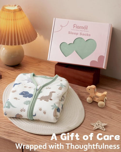 FIEMOL Rayon Made from Bamboo Baby Sleep Sack 6-12 Months, 1.0 Tog Baby Wearable Blanket, Soft Sleeping Bag for Newborn Infant Babies with 2-Way Zipper 2 Pack (Medium) Green Dinosaur