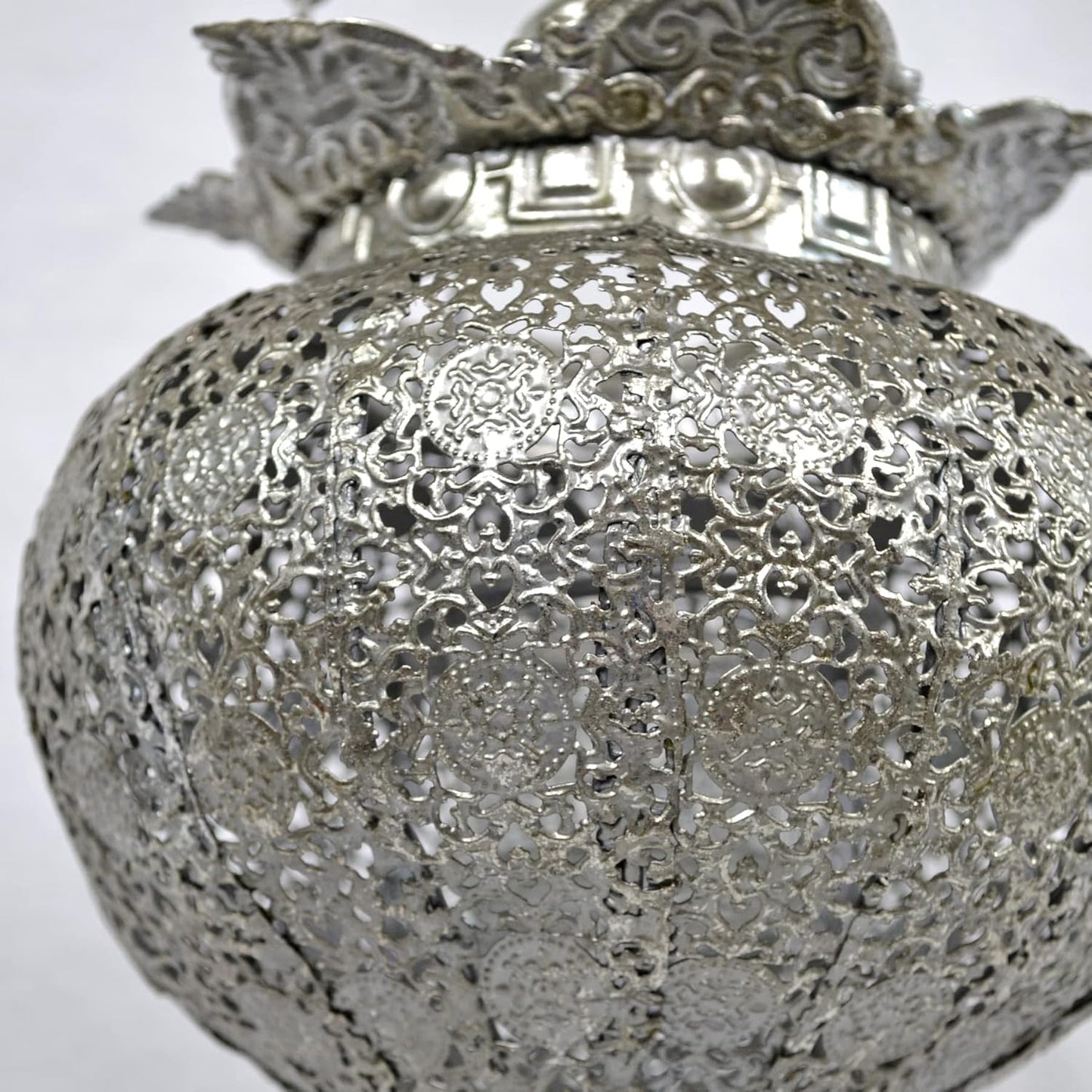 Westcharm Antique Silver Moroccan Lantern - Elegant Metal Hanging Pendant Light for Indoor/Outdoor Use - Small Size