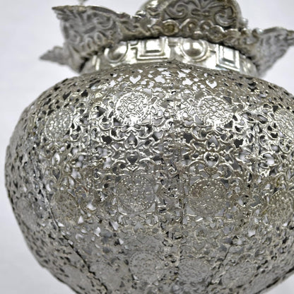 Westcharm Antique Silver Moroccan Lantern - Elegant Metal Hanging Pendant Light for Indoor/Outdoor Use - Small Size