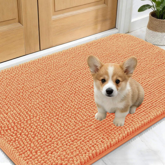 OLANLY Dog Door Mat for Muddy Paws 30x17, Absorbs Moisture and Dirt, Absorbent Non-Slip Washable Doormat, Quick Dry Chenille Mud Mat for Dogs, Entry Indoor Entryway Carpet for Inside Floor, Orange