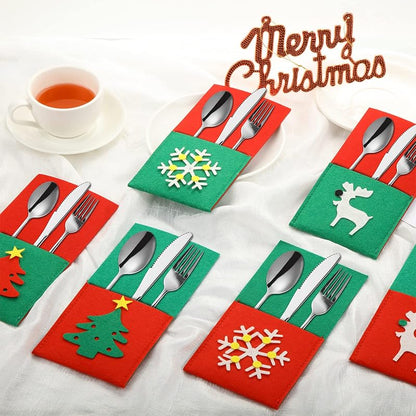 Christmas Silverware Holder Pockets, 10 Pack Felt Cutlery Bags