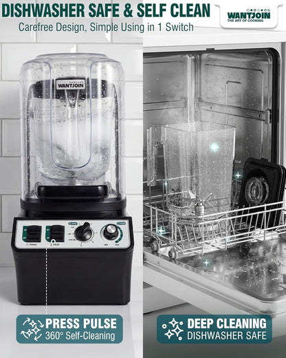 WantJoin Commercial Blender - 80Oz Quiet Smoothie Maker with Soundproof Shield & Self-Cleaning Feature