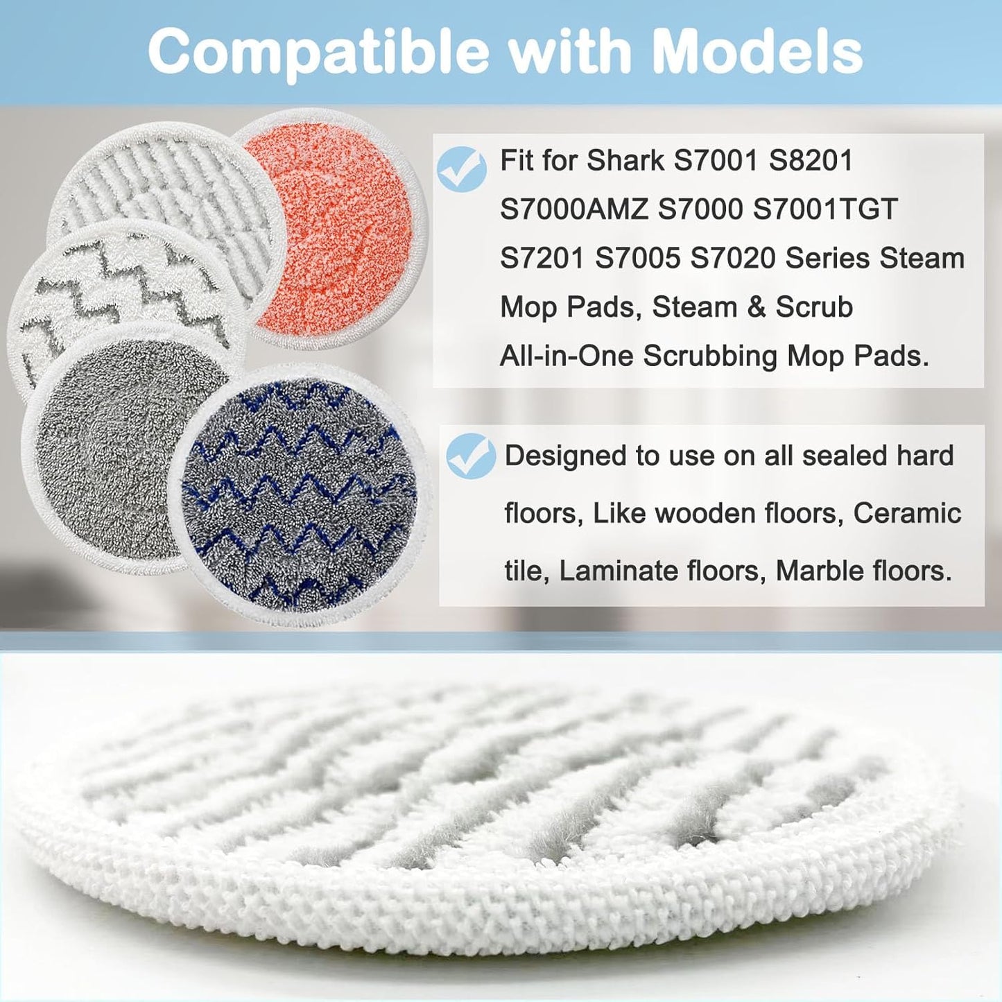 Skiennix Steam Mop Pads - 10 Pack Replacement for Shark S7001/S8201/S7000 Series - Enhanced Cleaning Performance