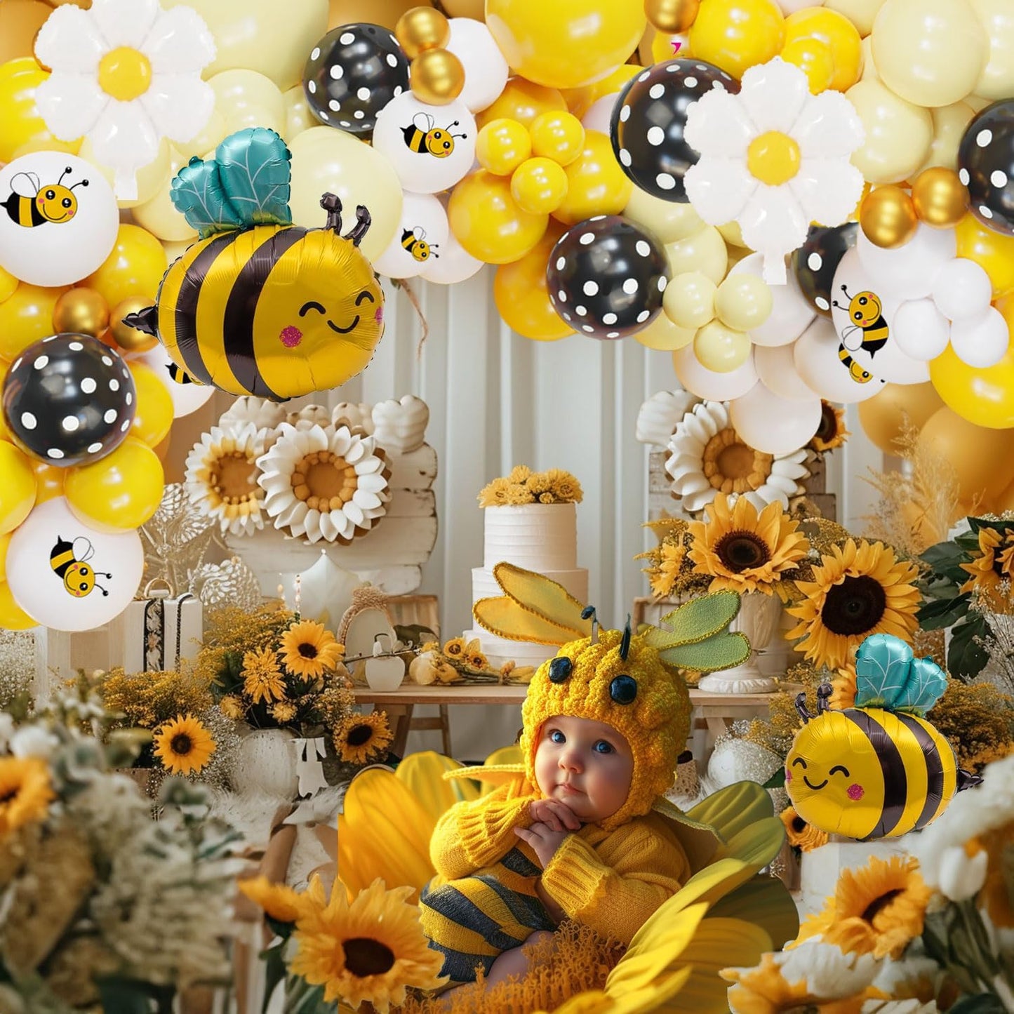 Bumble Bee Balloon Garland Kit - 135Pcs Yellow, Black & White Arch for Baby Showers & Birthday Parties