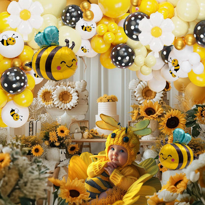Bumble Bee Balloon Garland Kit - 135Pcs Yellow, Black & White Arch for Baby Showers & Birthday Parties