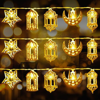 Fussion Ramadan String Lights - 20 LED Battery Operated Moon & Star Decor | 10.3 Feet for Home & Bedroom