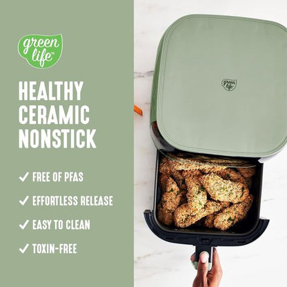 GreenLife 5.3 QT Compact Electric Air Fryer Oven - PFAS-Free Ceramic Nonstick, Digital Display, Auto Shut-Off