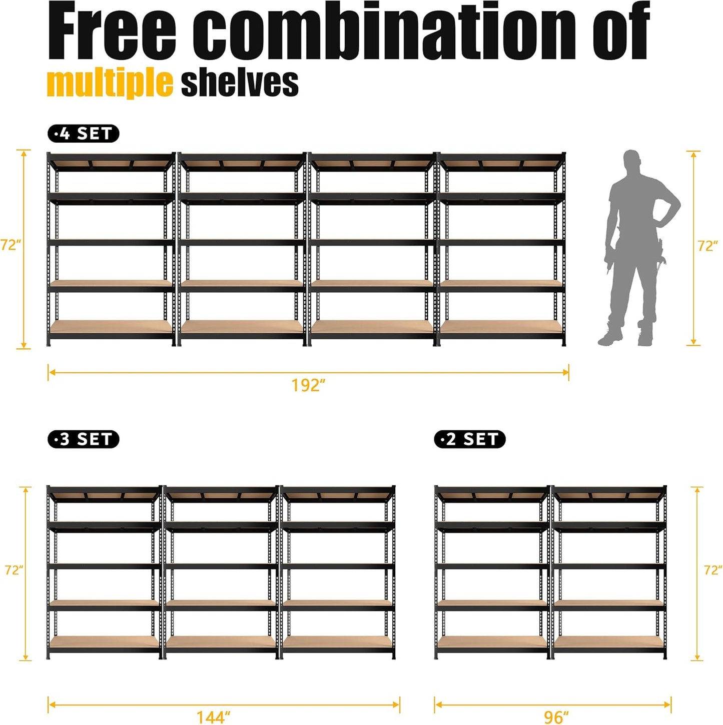 PrimeZone Heavy Duty Storage Shelves - 5-Tier Adjustable Metal Rack for Garage, Pantry & Kitchen | 48" x 24" x 72" - Black