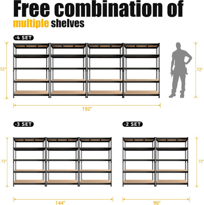 PrimeZone Heavy Duty Storage Shelves - 5-Tier Adjustable Metal Rack for Garage, Pantry & Kitchen | 48" x 24" x 72" - Black