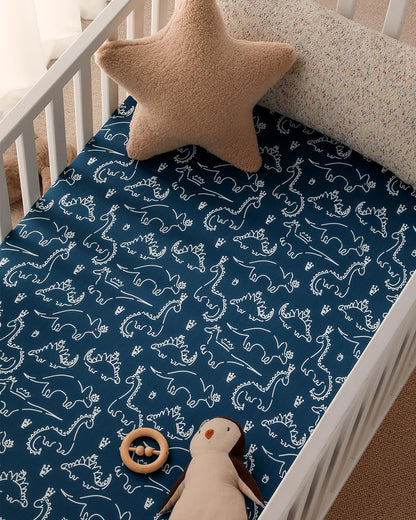 Yoofoss Baby Pack and Play Sheets - Ultra Soft Dark Blue Dinosaur Fitted Mini Crib Sheets | 38x26 Compatible with Graco