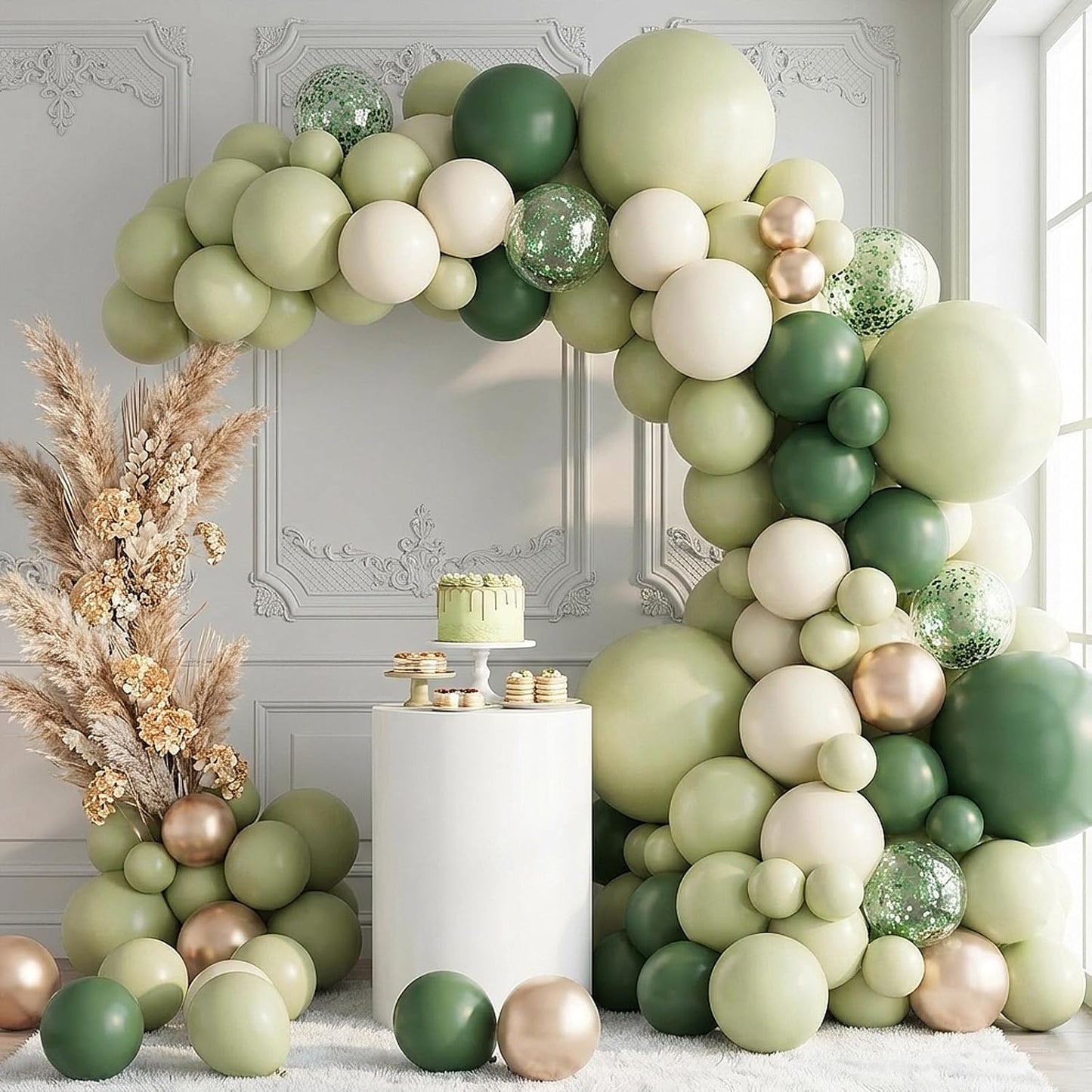 RUBFAC Dusty Green Balloons - 129-Piece Latex Garland Kit for Boho Wedding & Safari Party Decor | 5-12 Inch