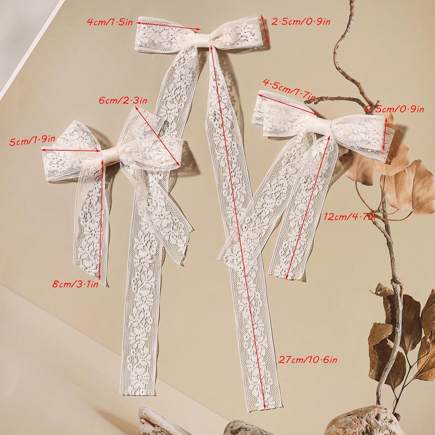 Skiennix White Lace Tulle Hair Bows - Elegant Long Tail Ribbons & Tassel Barrettes for Women