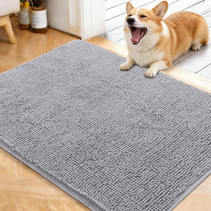 OLANLY Dog Door Mat - Absorbent Non-Slip Chenille for Muddy Paws | 40x32 Light Grey Indoor Carpet