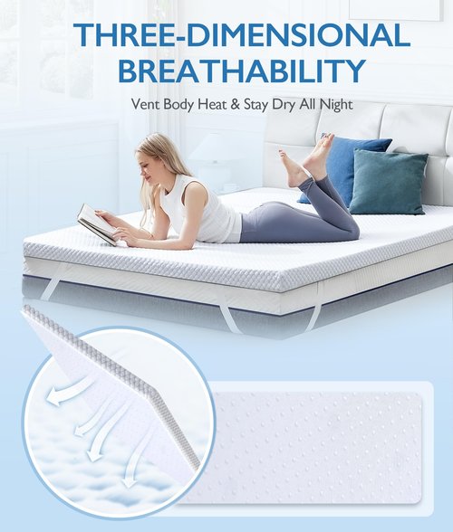 SINWEEK 2 Inch Twin Cooling Memory Foam Mattress Topper for Pressure Relief, Thick Bed Mattress Pad with Cooling Soft Cover and Adjustable Straps, CertiPUR-US Certified