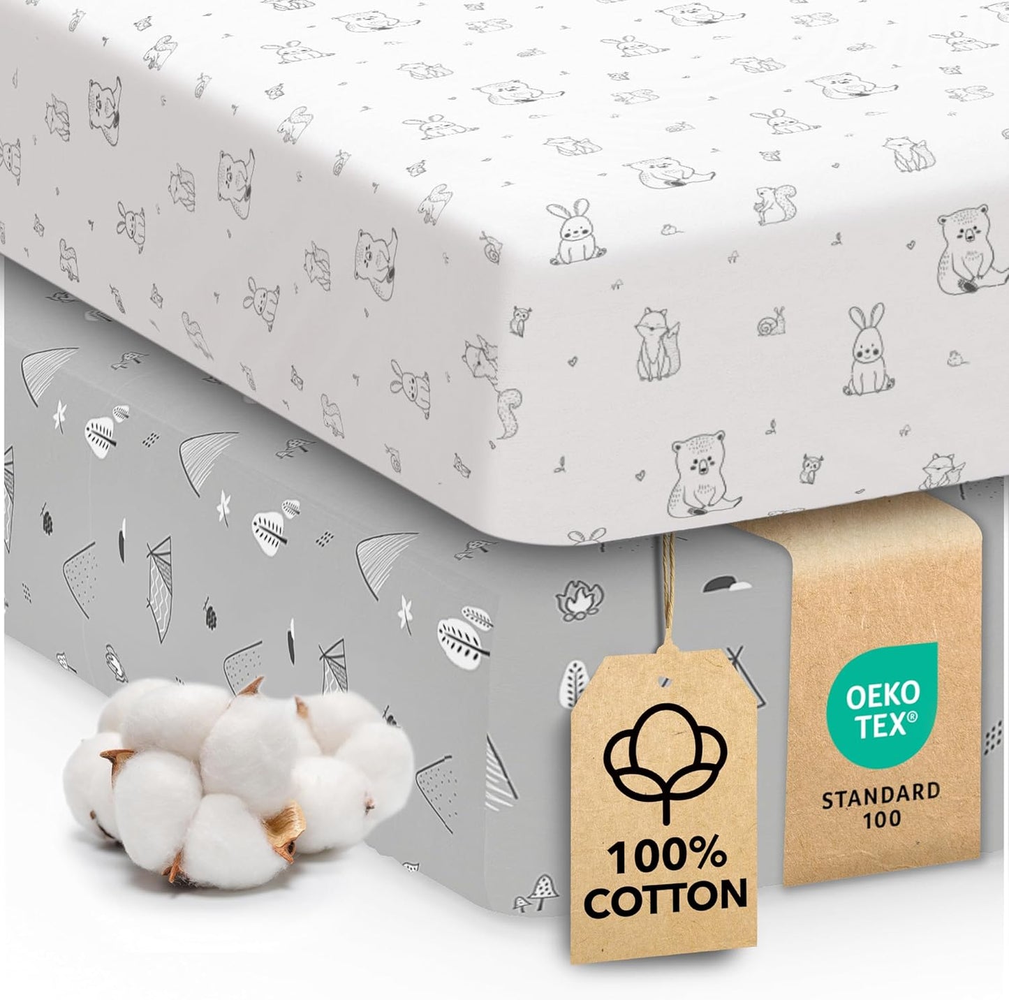 Sweety Fox Cotton Crib Sheets - Soft Jersey Knit Mini Fitted Sheets for Boys & Girls | Woodland Print, 2 Pack