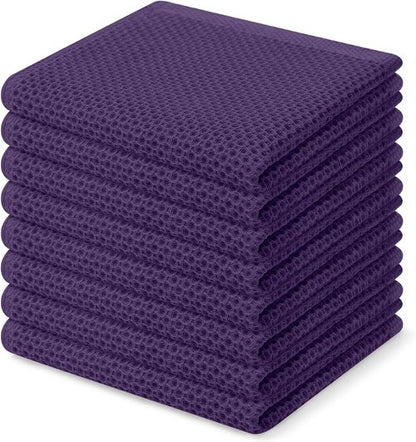Homaxy 100% Cotton Waffle Weave Dish Cloths - Ultra Soft & Absorbent Kitchen Towels | 12x12 Inches, 8-Pack, Eggplant