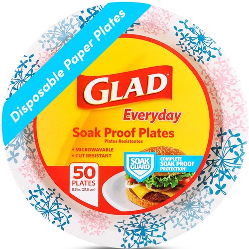 Glad Round Disposable Plates, Pink Hydrangea - Strong, Sturdy, Soak Proof, and Microwavable Decorative Plate - Heavy Duty for Dinner & Everyday Use, 8.5 Inch, 50 Count