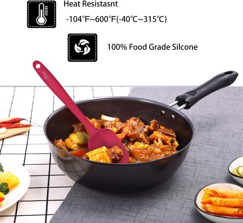 HOTEC Silicone Rubber Spatula Set - Heat Resistant 600℉, BPA-Free, Dishwasher Safe | Red, Set of 5