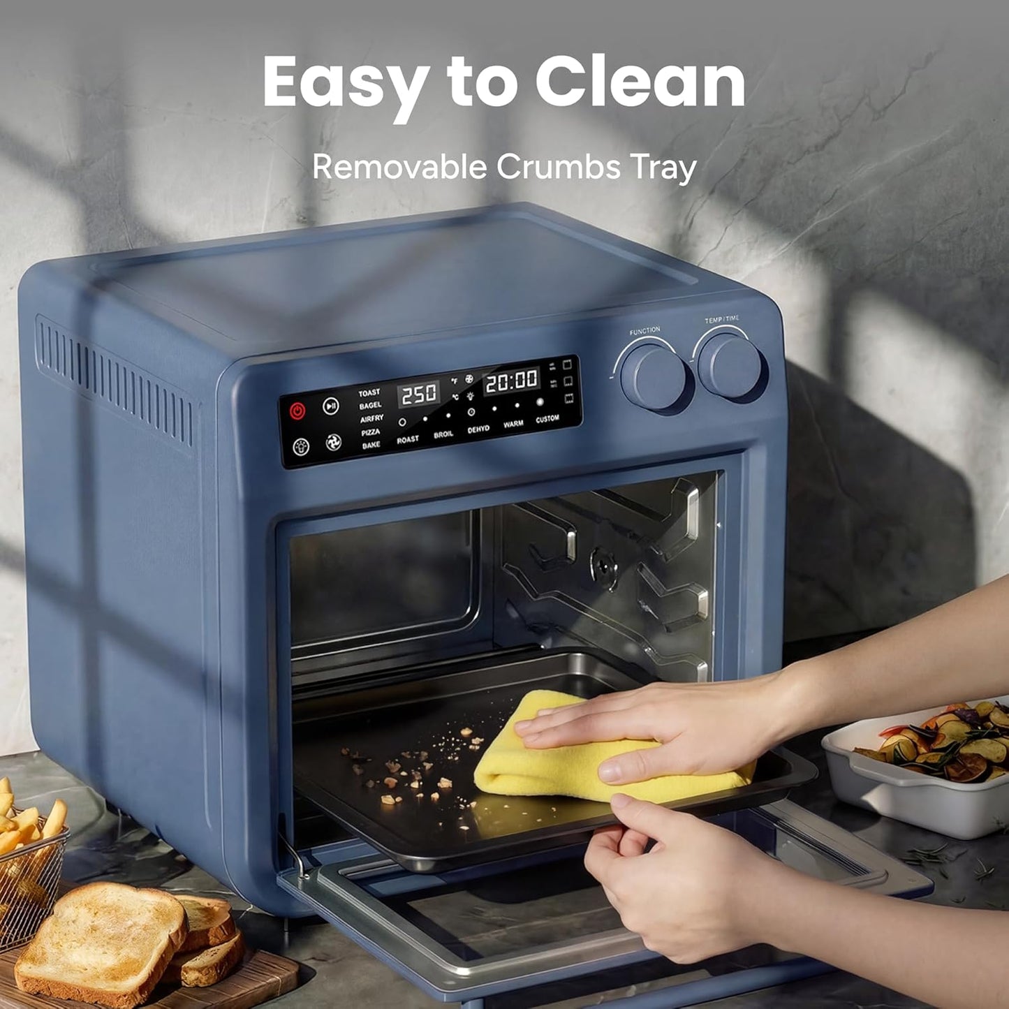 SMIRLY Digital Air Fryer Toaster Oven - 27QT Convection Oven | 10-in-1 Multi-Function, Fits 12" Pizza & 6 Slices of Toast, Stainless Steel, Blue