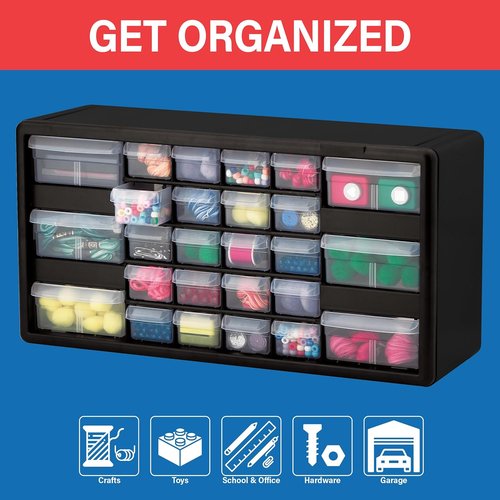 Akro-Mils 26-Drawer Storage Cabinet - Versatile Organizer for Garage, Beads, Makeup | 20" W x 6" D x 10" H - Black
