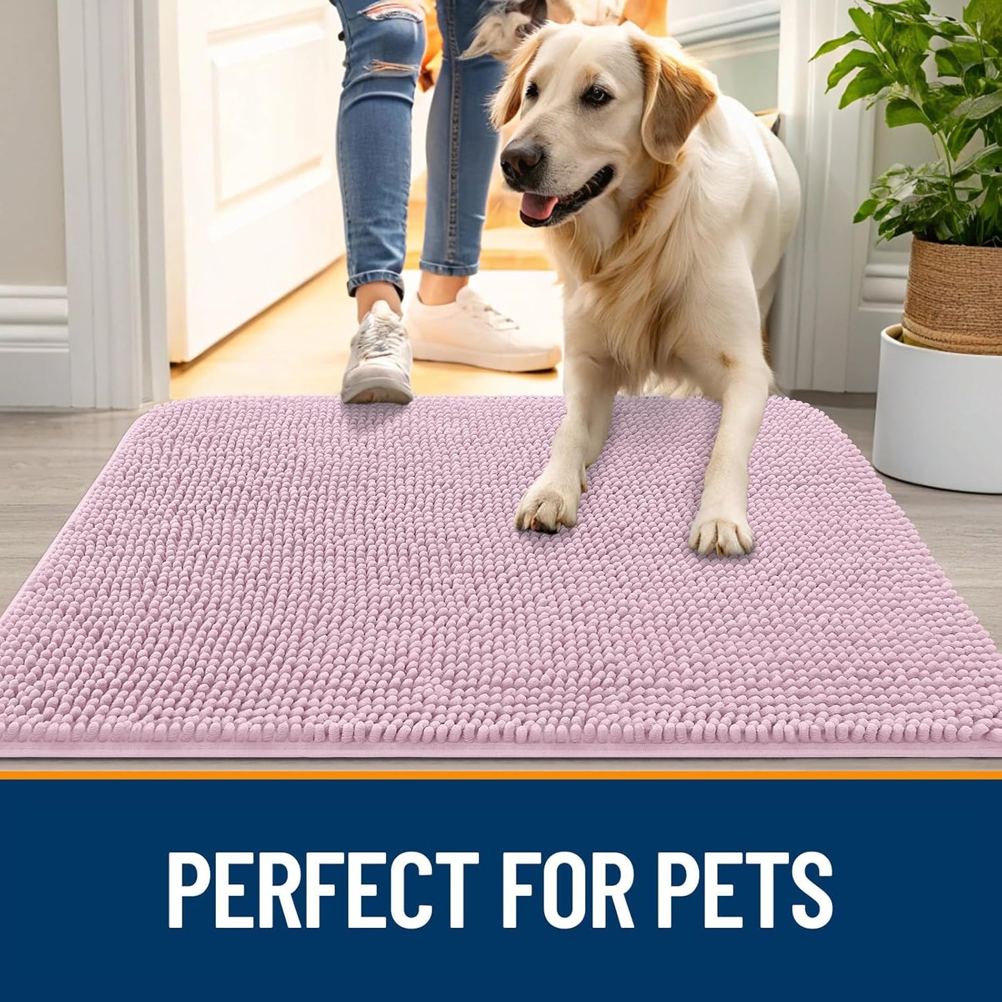 OLANLY Dog Door Mat - Absorbent Non-Slip Chenille Mat for Muddy Paws | 34x21, Dusty Rose Color