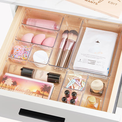 Vtopmart Clear Plastic Drawer Organizers Set - 25 PCS Versatile Storage Bins for Makeup, Bathroom & Kitchen