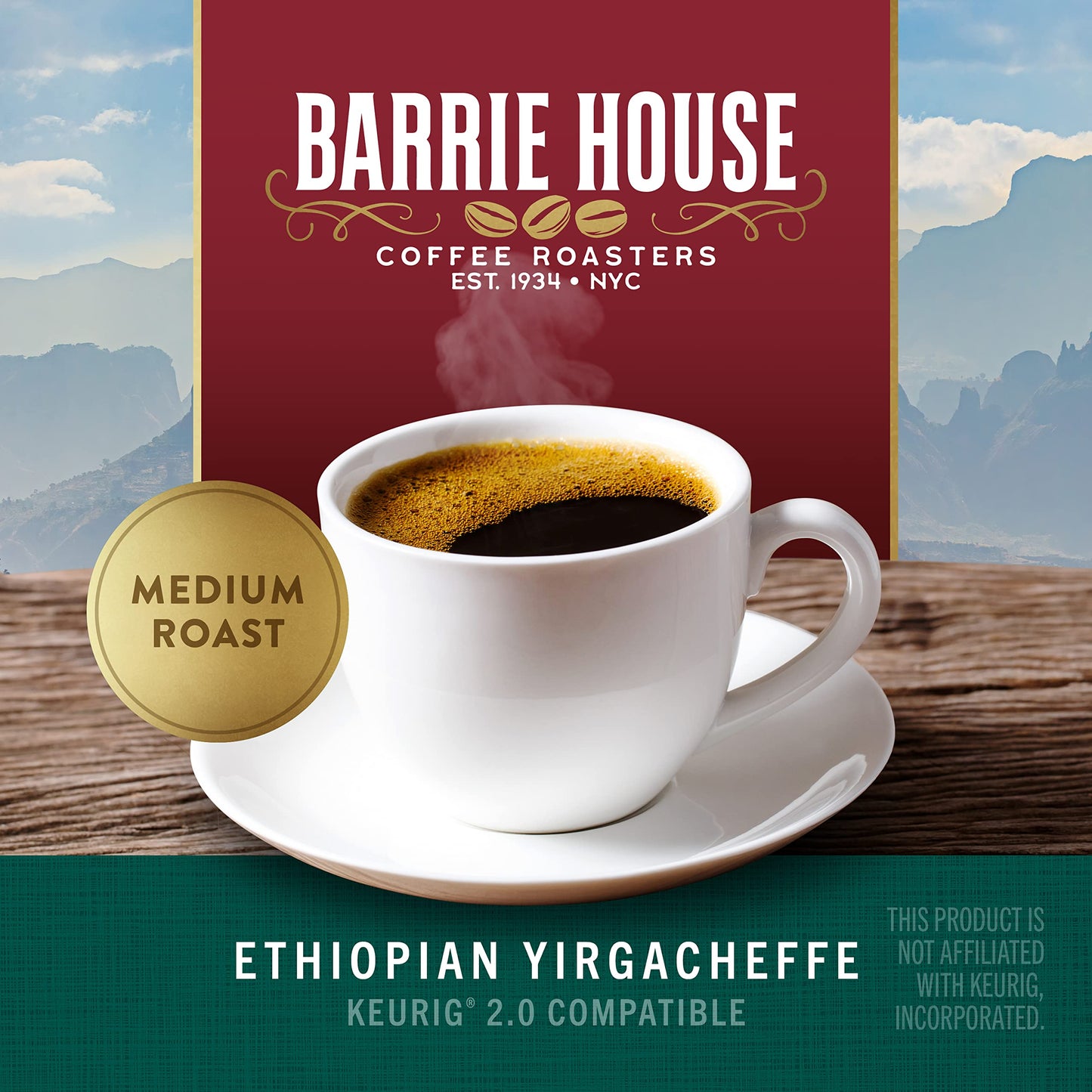 Barrie House Ethiopian Yirgacheffe Single Serve Coffee Pods, 24 Pack | High Acidity and Clean Finish | Compatible With Keurig K Cup Brewers | Small Batch Artisan Coffee in Convenient Single Cup Capsules