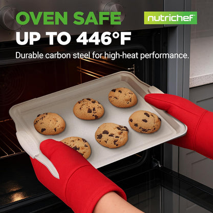 NutriChef Nonstick Cookie Sheets - Premium Carbon Steel Baking Pans with Silicone Handles | Easy to Clean, Cream Marble