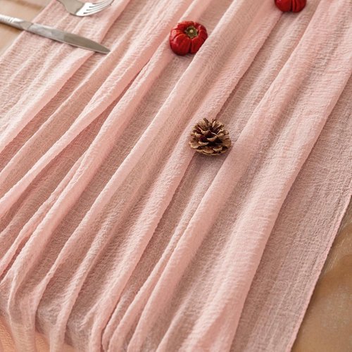 Keketoarrange Pink Cheesecloth Table Runner - 120 Inch Rustic Boho Decor for Weddings & Events