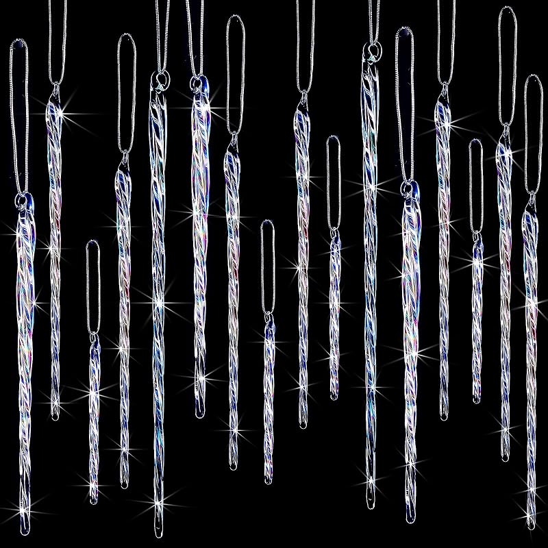 Twisted Glass Icicle Ornaments Set 100 Pcs - Dazzling Color, 3.5-7.8in (Variation: Dazzling Color+100)