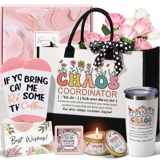 Thank You Gifts for Women, Administrative Professional Day Gifts, Chaos Coordinator Gifts for Coworkers Employee Boss Lady Manager Nurse Teacher Appreciation Gifts, Birthday Gifts with Canvas Tote Bag