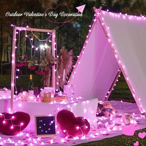 JMEXSUSS 100 LED Pink String Lights - 33 ft Connectable Globe Fairy Lights with Remote for Bedroom Decor