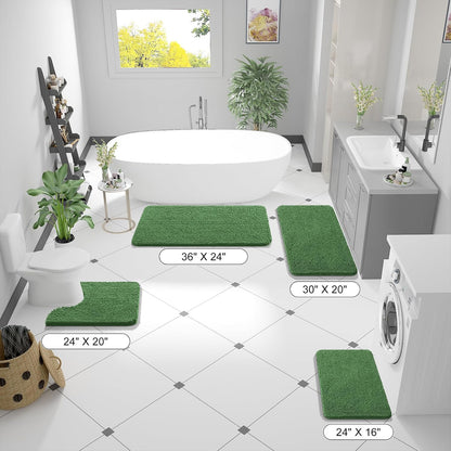 OLANLY Bathroom Runner Rugs - Soft Absorbent Chenille with Rubber Backing | 47x17 Inches, Olive Green