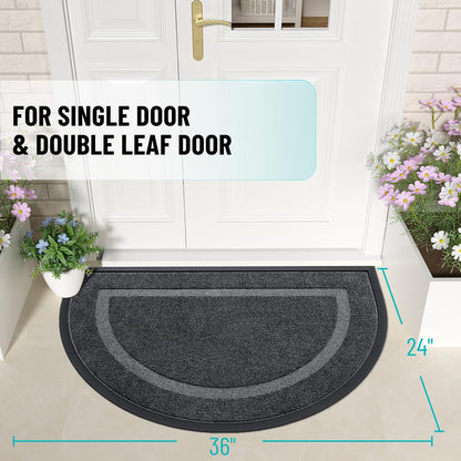 OLANLY Half Circle Door Mat - Waterproof All-Season Indoor/Outdoor Welcome Mat | 36x24, Grey