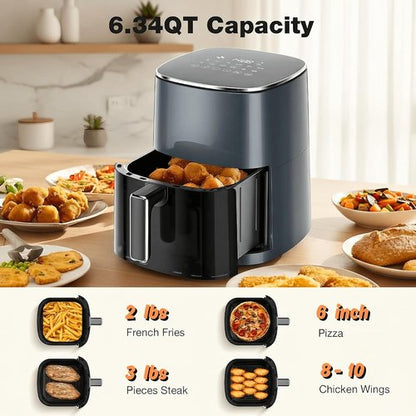 Air Fryer 6.34QT by [Brand Name] - 12-in-1 Oven with Clear Window | Rapid Air Technology, Gray