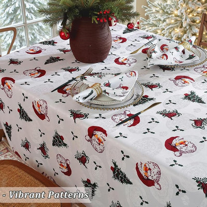White Christmas Tablecloth 60 x 102 Inch Waterproof Damask Jacquard Rectangular